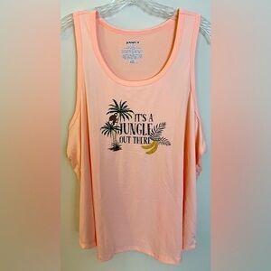 EUC Joyspun Women’s Sleepwear Peach Tank Top w/Jungle Graphic; Size XL 16-18